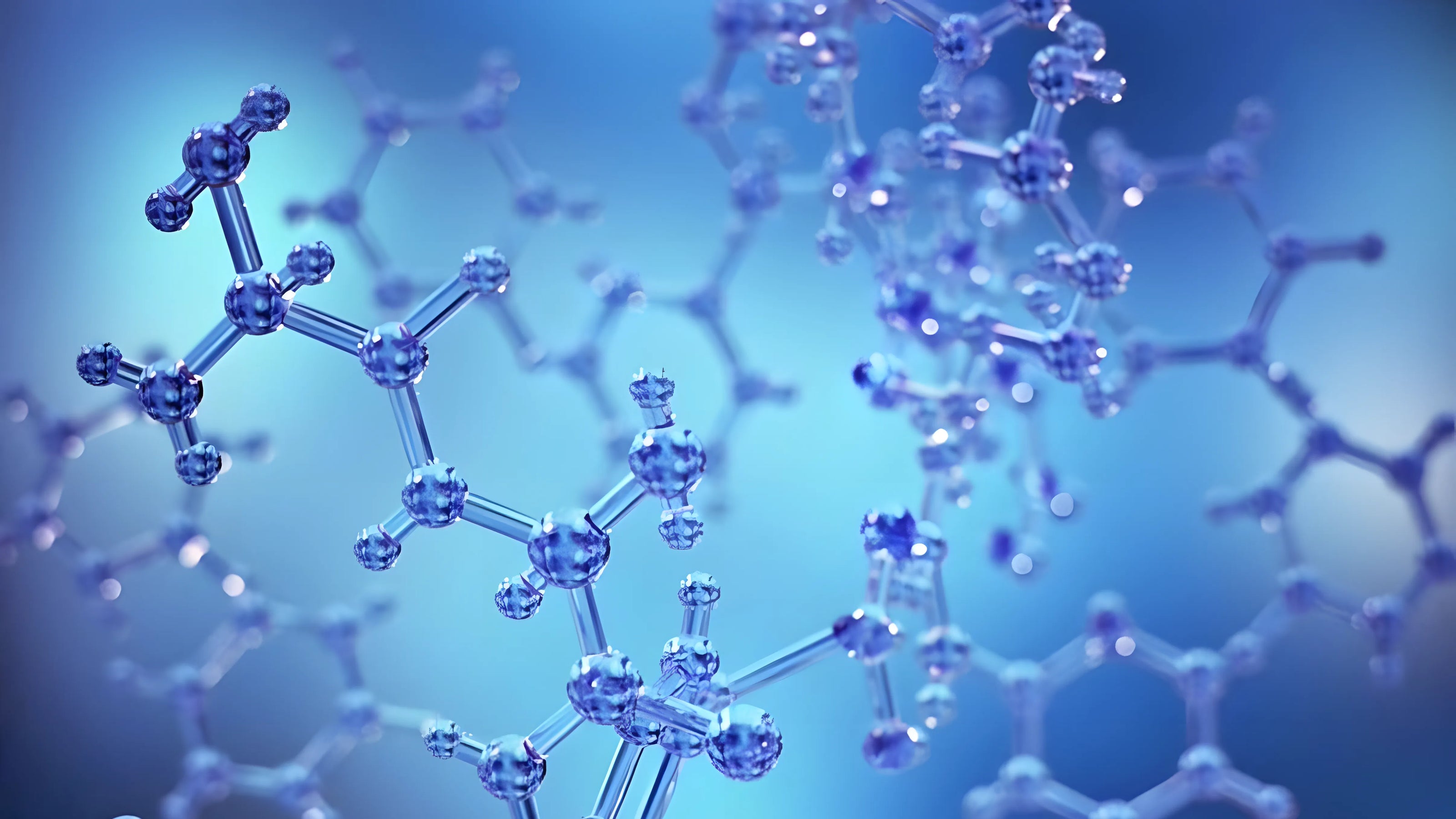 Molecular structure model on a blue background